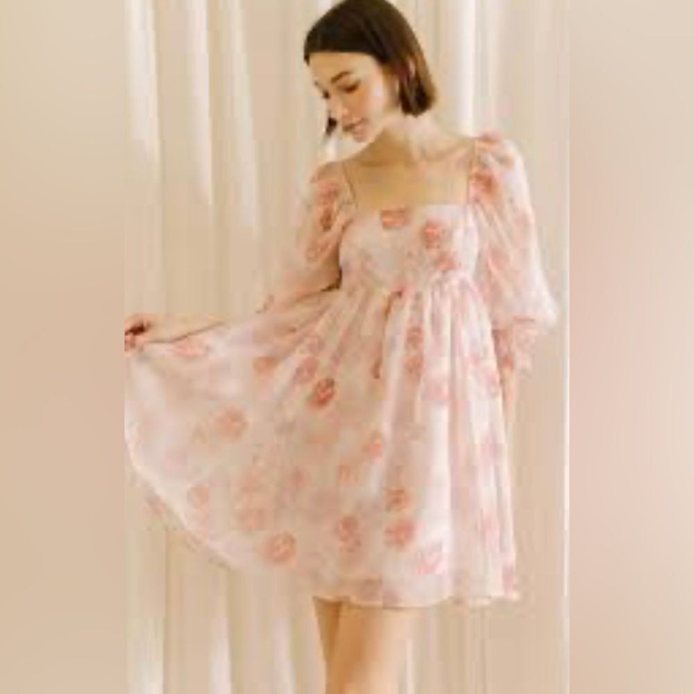 NWT Kestan Tinsley Pink Puffly Sleeve Floral Dress in a size large